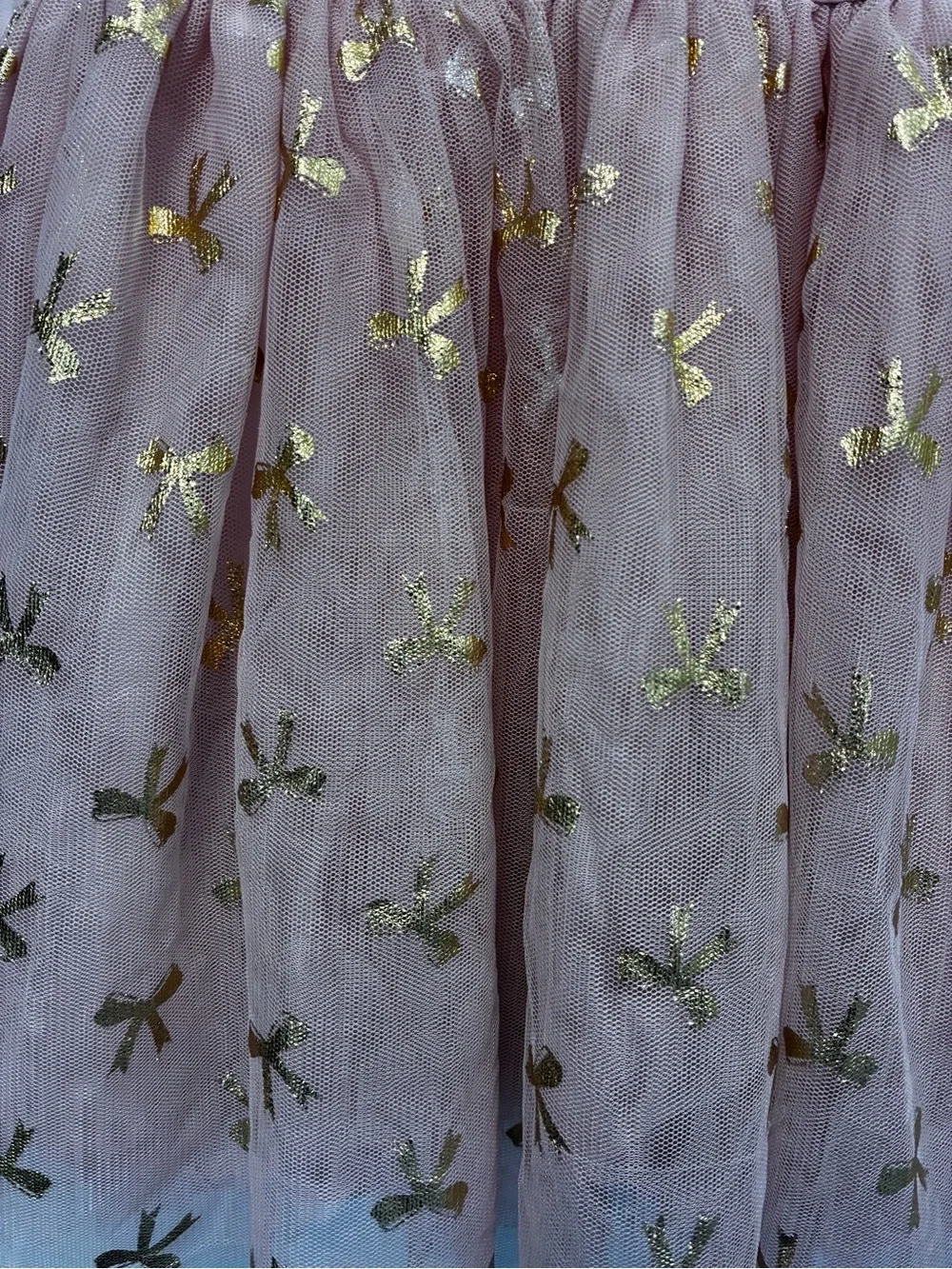 btween Pink Long-Sleeve Dress with Tulle Skirt, Gold Sequin Bow, Girls’ Size 5